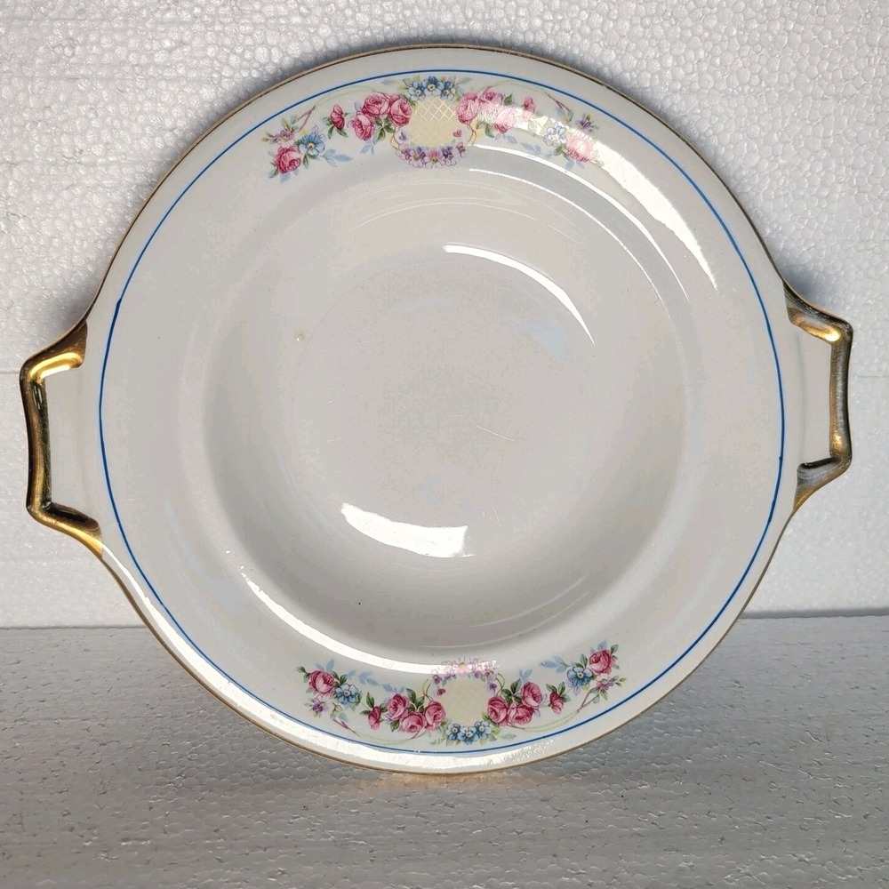 Vtg Dessert Bowl Limoges USA China Co. Floral Roses Gilded Rim 8"